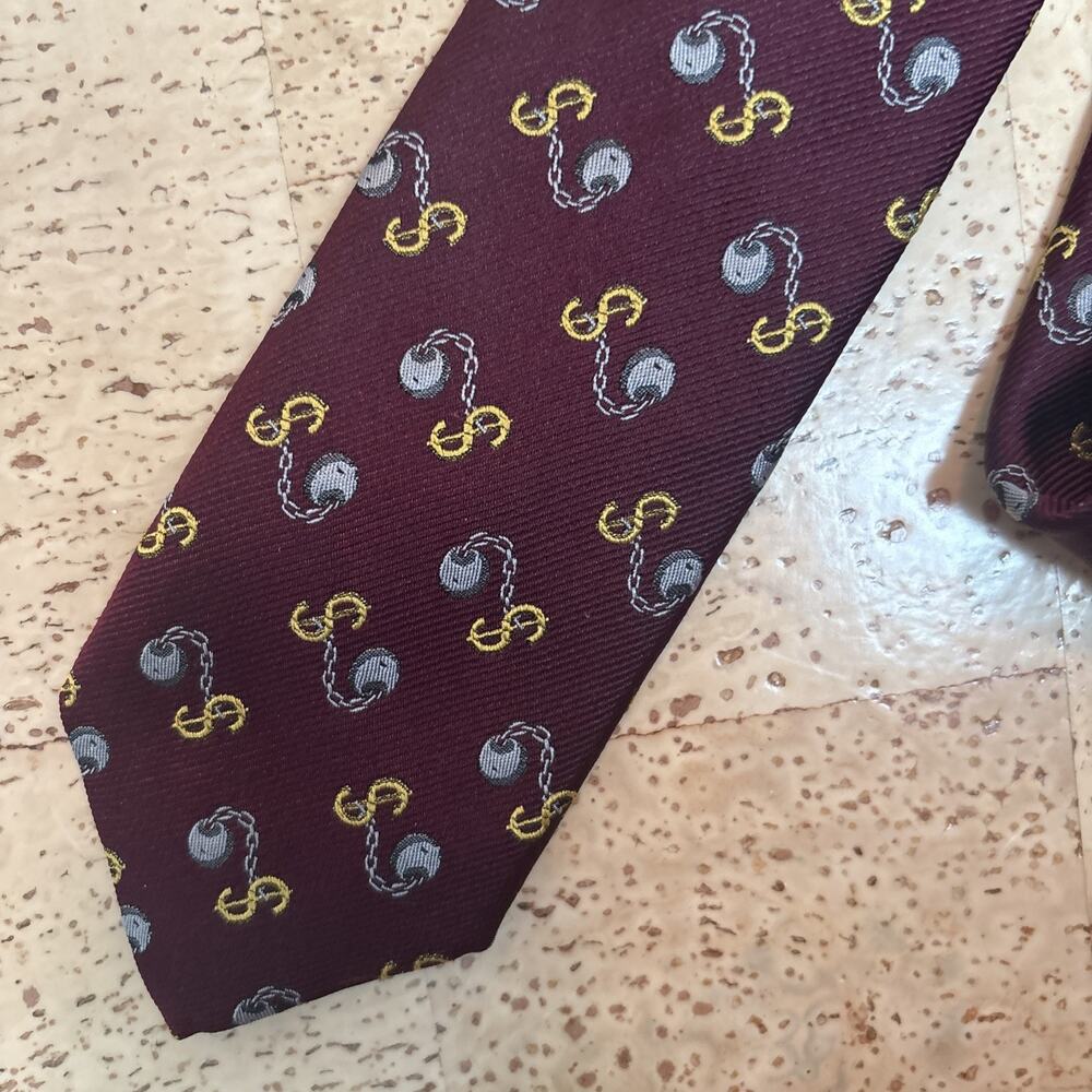 Robert Talbott Monterey Men’s Silk Tie Money Ball & Chain Burgundy Gold Jacquard - Picture 3 of 7